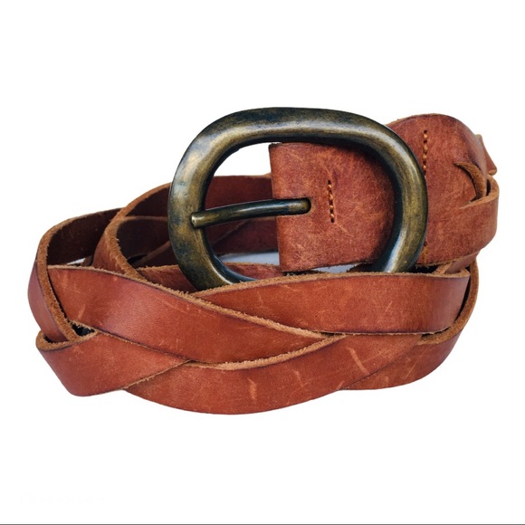 Club Monaco Accessories - Club Monaco braided tan leather belt brass buckle